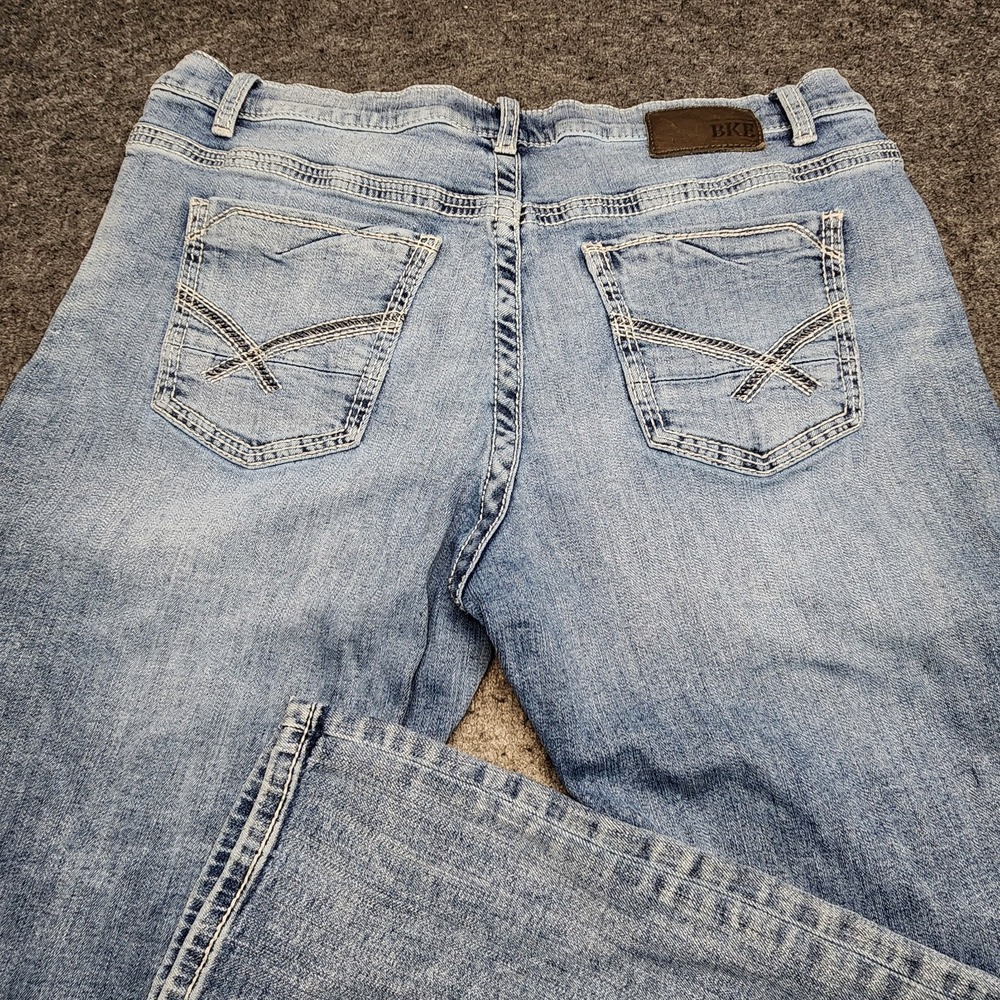 BKE Buckle Mens SETH Straight Leg Stretch Jeans Medium Wash Whiskered 38x32